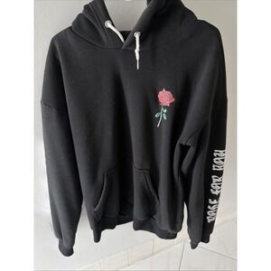 Zaful Rose Hoodie Mens Medium Black Gothic Streetwear Graphic Pullover